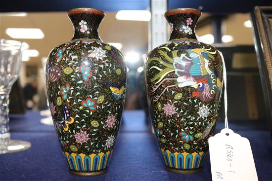 A pair of Japanese silver wire cloisonne vases, 15.5cm